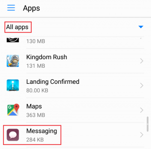 android messages app not working