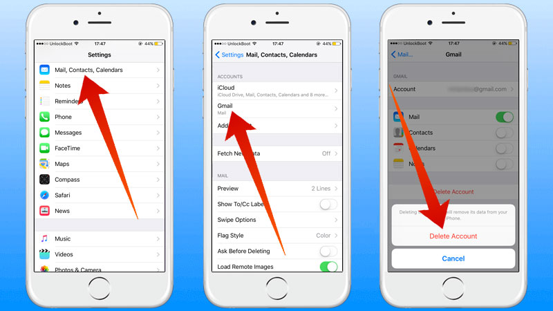 remove any accounts on iPhone