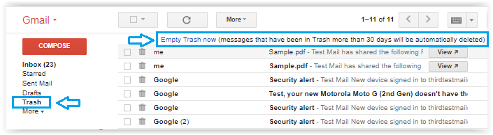 my inbox mail is also sent to my trash in gmail