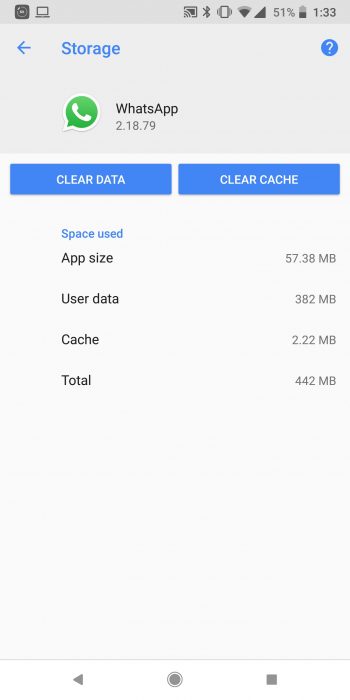 clear whatsapp data and cache