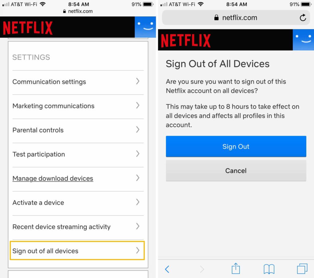 signout of Netflix on every devices