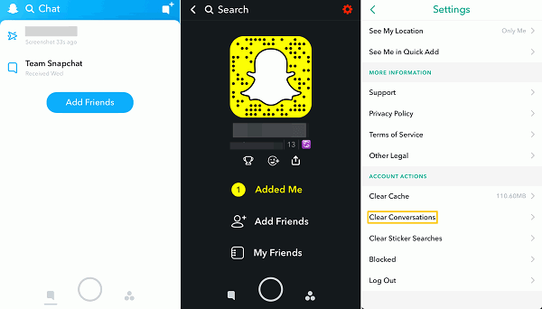 snapchat clear conversations