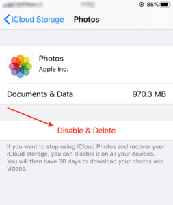 disable and delete photos