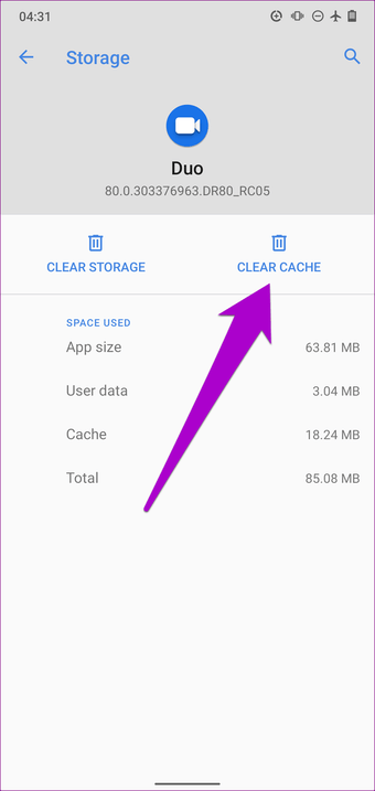 clear cache google duo