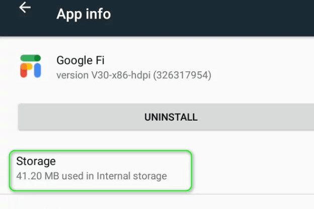 delete data and cache of Google fi1