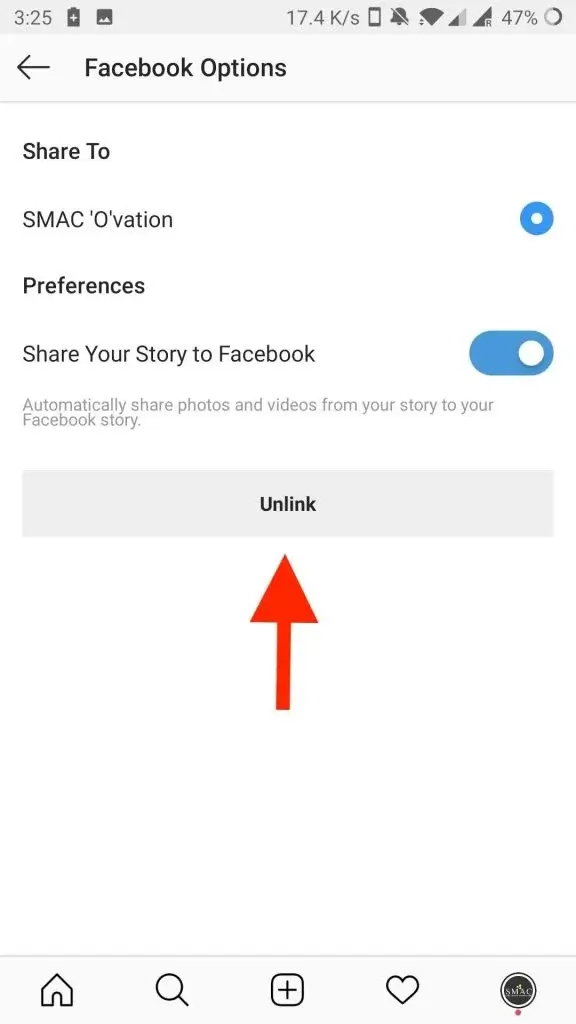 unlink facebook from instagram