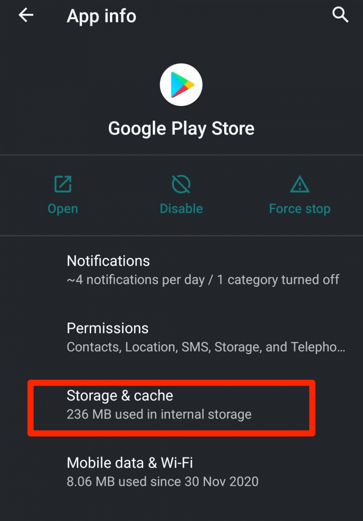 clear cache of Google play2