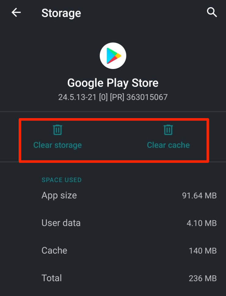 clear cache of Google play3