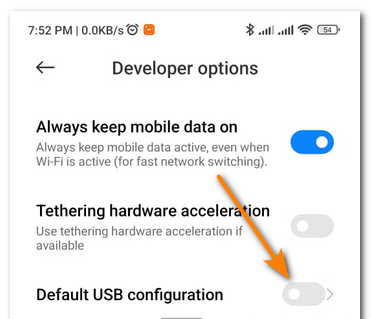 default usb configuration