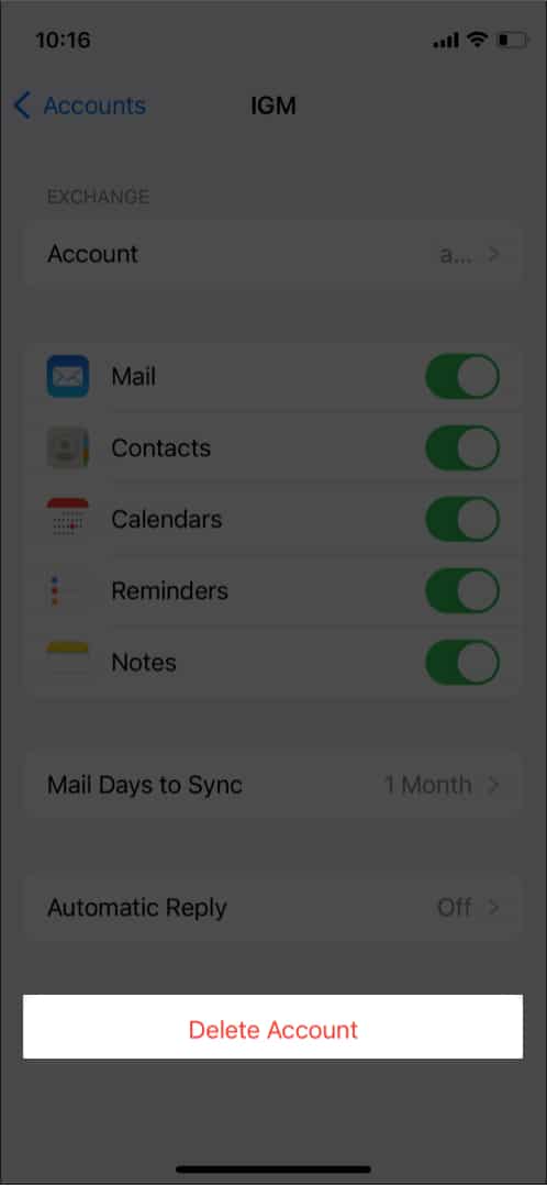delete email account on iphone1