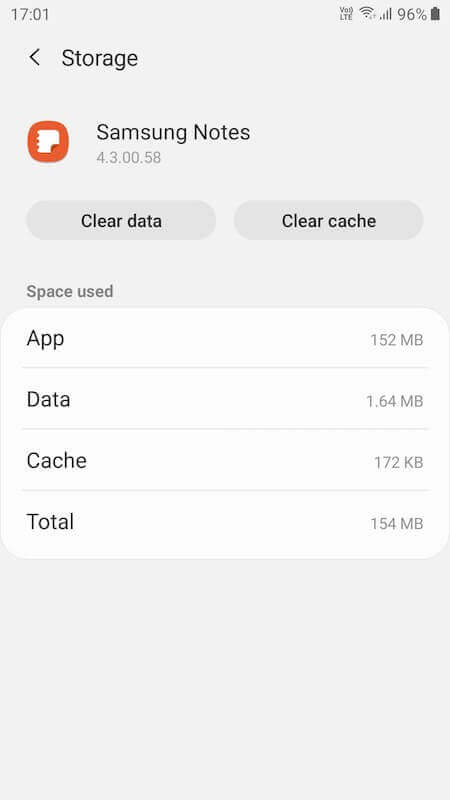 clear Notes app data and cache