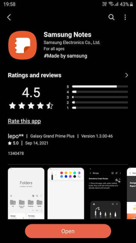update Samsung notes app