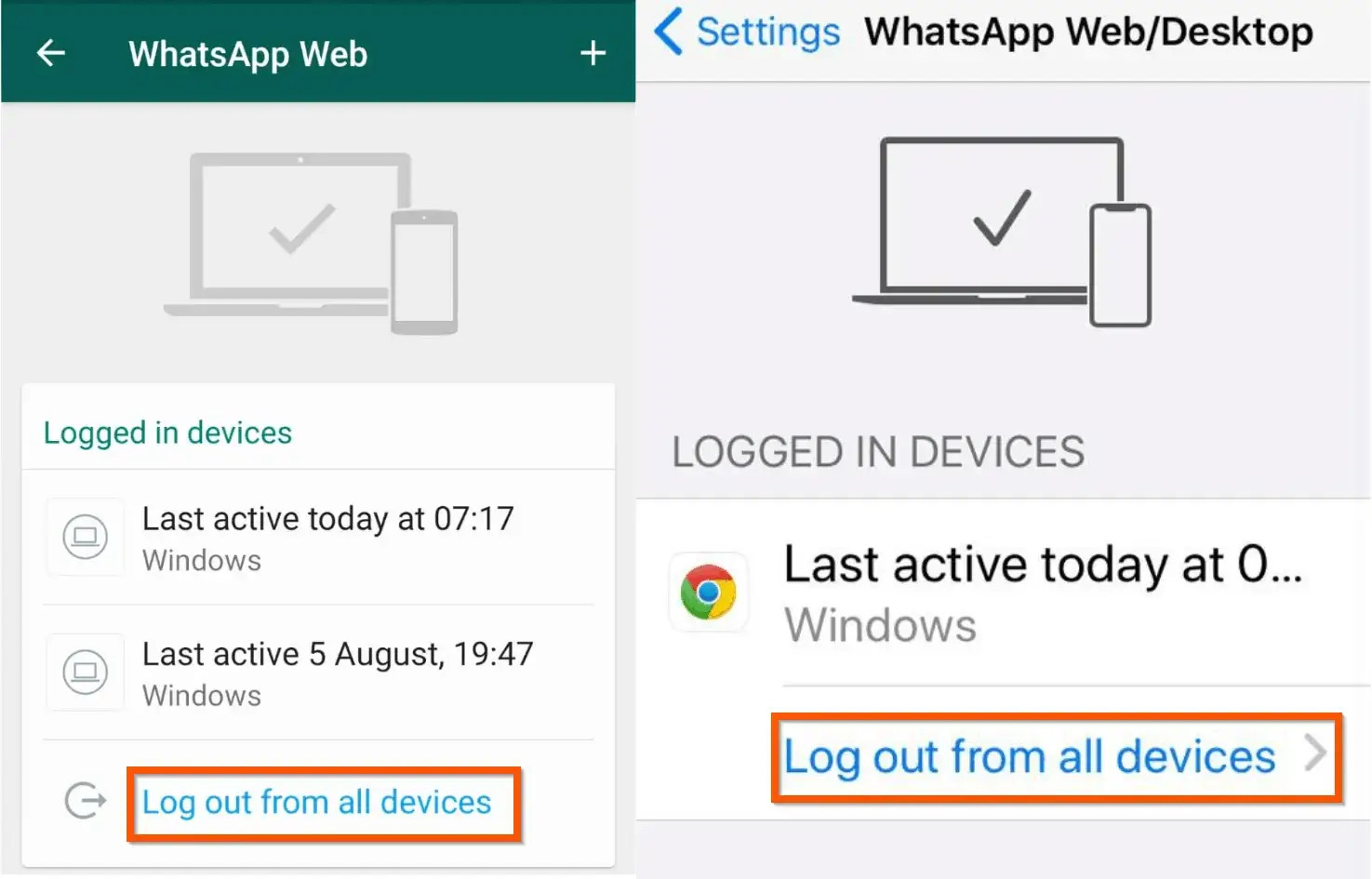 logout from all devices whatsapp