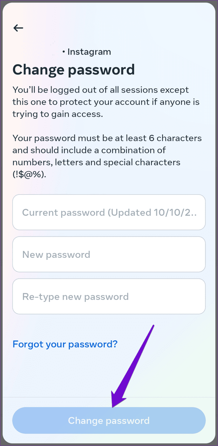 instagram change password